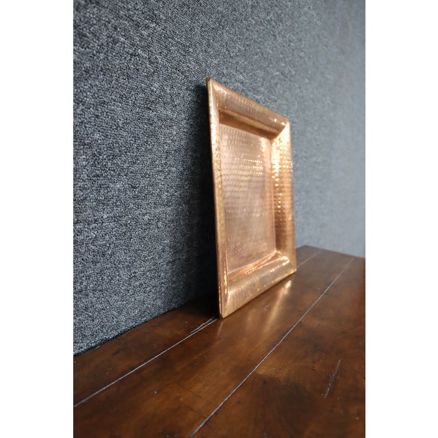 Hammered Copper Square Tray With Wide Gallery Rim For Sale - Image 4 of 10