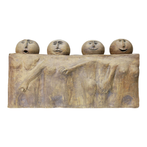 Mid 20th Century Large Ceramic Sculpture of Four Round Heads on Singular Base