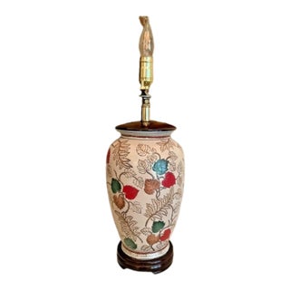 Vintage Chinoiserie Porcelain Hand Painted Wood Base Table Lamp For Sale