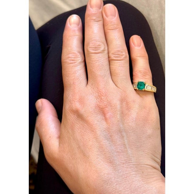 1.58 Ct Cushion Cut Colombian Emerald & 1.5 Ct Diamond Ring in 18K Yellow Gold For Sale - Image 12 of 18