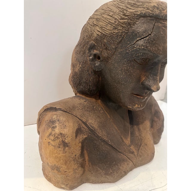 Vintage Ceramic Female Bust Sculpture For Sale - Image 4 of 12