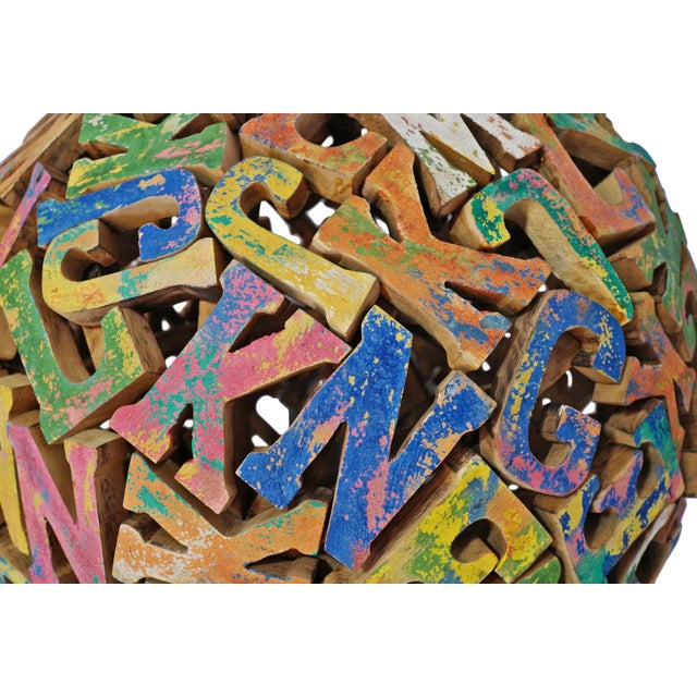 Rustic Vintage Rustic Colorful Large Wood Alphabet Ball For Sale - Image 3 of 6