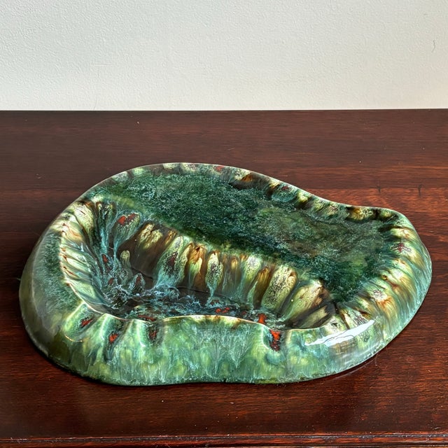 Bottle Green 1969 Mid-Century Modern Glazed Ceramic Ashtray / Catchall For Sale - Image 8 of 12