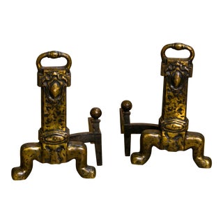Pair of 1930s Belgian Arts and Crafts-Style Bronze Andirons From Belgium For Sale