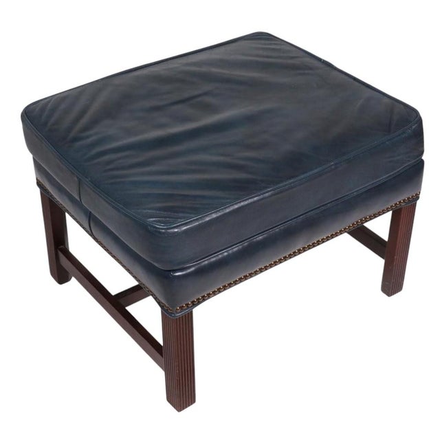 Experience Unparalleled Relaxation With a Vintage Two-Piece Classic Leather Wingback Chair & Ottoman For Sale In Raleigh - Image 6 of 7
