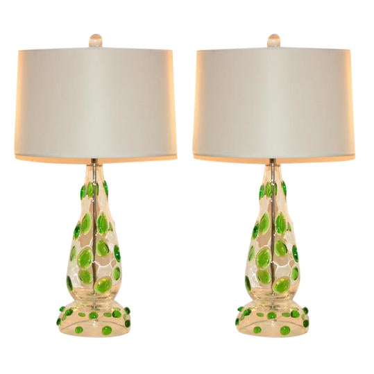 Gold Green Prunts on Vintage Murano Lamps For Sale - Image 8 of 8