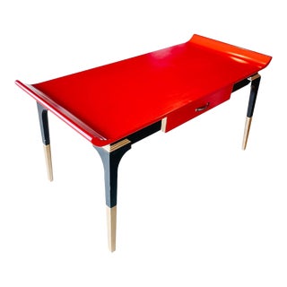 Contemporary Red Chinoiserie Writing Desk Emperor Style For Sale