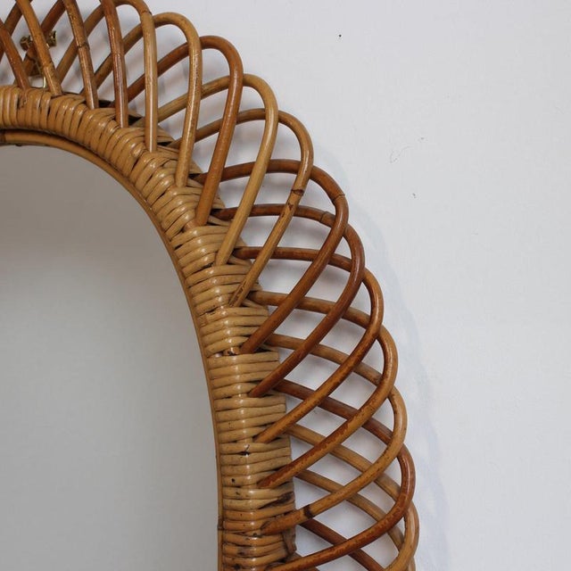 Mid-Century Modern Italian Rattan Wall Mirror, 1960s For Sale - Image 9 of 12