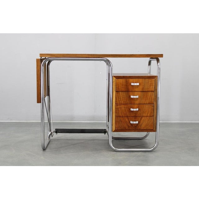 Bauhaus Bauhaus Children's Desk with Drop Leaf in Walnut and Chrome, 1930s For Sale - Image 3 of 17