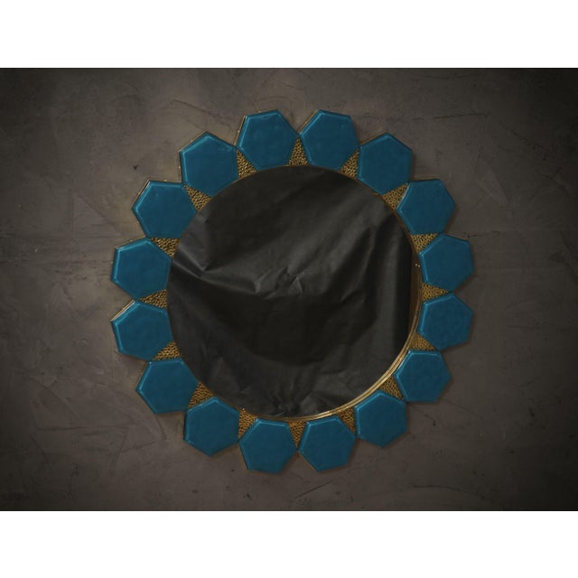 Art Deco Wall Mirror in Murano Blue Glass and Brass, 2000 For Sale - Image 11 of 11
