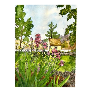 Original Watercolor Painting on Paper of “Larkspur Hill Flowershop” For Sale