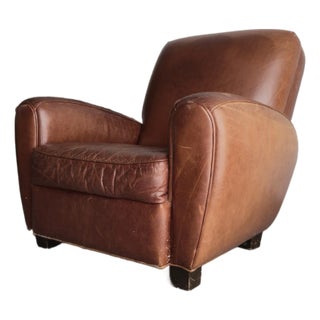 Art Deco European Style Patinated Leather Club Chair For Sale