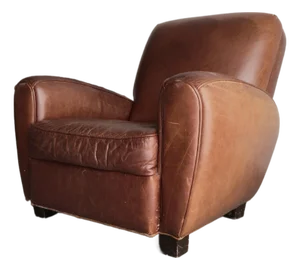 Art Deco European Style Patinated Leather Club Chair