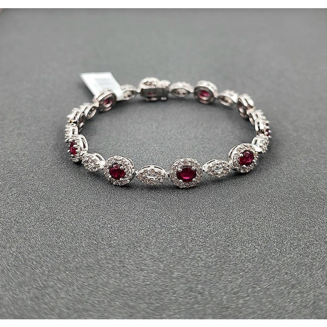 Early 21st Century 8.04 Ct Natural Ruby & Diamond Tennis Bracelet For Sale - Image 5 of 10