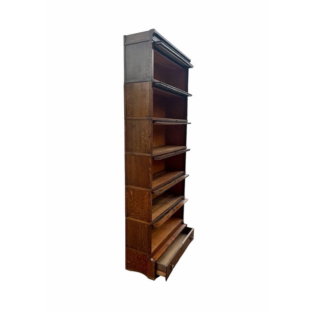 Pair of Antique Arts & Crafts Mission Oak Six Section Barrister Bookcases For Sale - Image 11 of 12