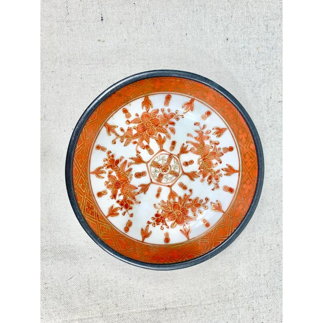 Gorgeous vintage catchall. Imari style design. Red orange coloring with gold accents. Chinoiserie chic. Backed with...