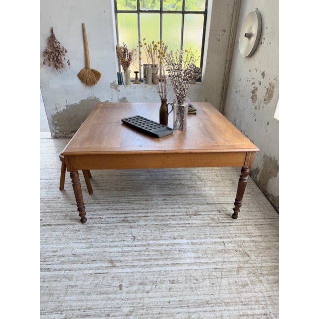 Large Oak Square Conference Table, 1950 For Sale - Image 9 of 18