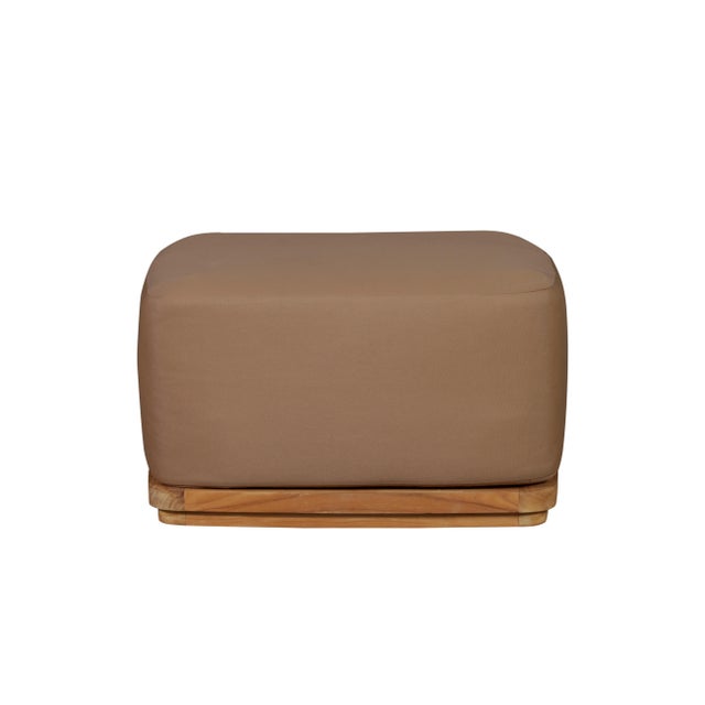 Wood Eclipse Outdoor Solid Teak Wood Ottoman - Light Brown Fabric For Sale - Image 7 of 8