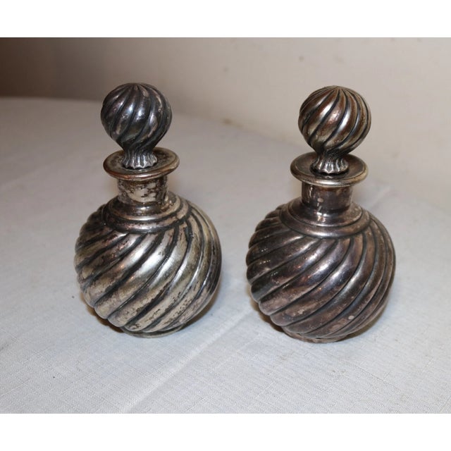 Silver Pair Antique 19th Century Victorian Silver Plate Scent Cologne Perfume Bottles For Sale - Image 8 of 11