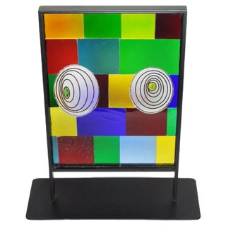 Peter Stuhr, Abstract Geometric Chameleon Sculpture, 2005, Steel & Stained Glass For Sale