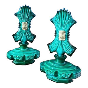 Art Deco Malachite Glass Perfume Bottles Pair