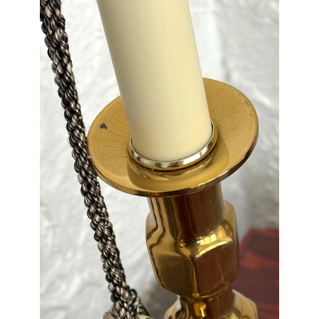 Late 20th Century Brass Candlestick Lamps With Tassels - Pair For Sale - Image 6 of 10