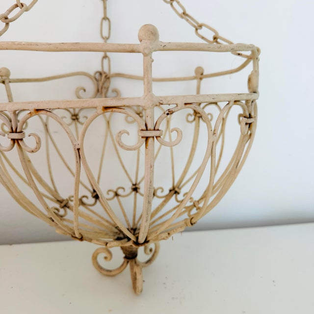 Metal Vintage French Country Wrought Iron Hanging Planter Baskets, a Pair of Two For Sale - Image 7 of 12