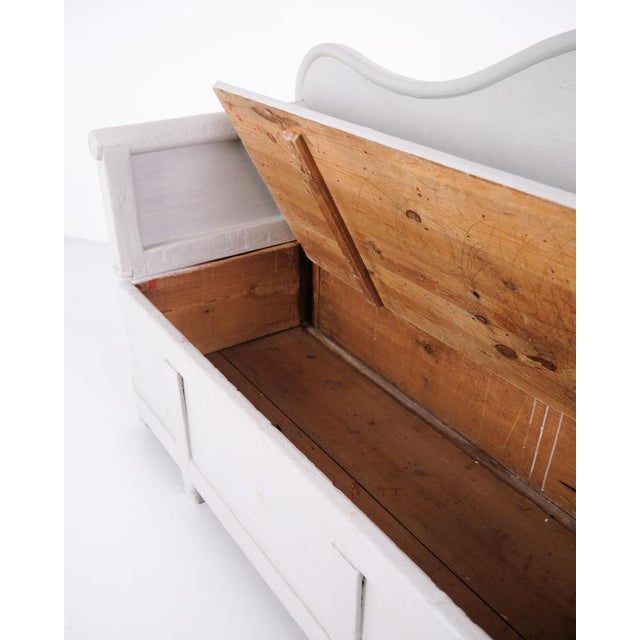 Antique Swedish Bench in Grey Painted Pine with Storage, 1900s For Sale - Image 9 of 11