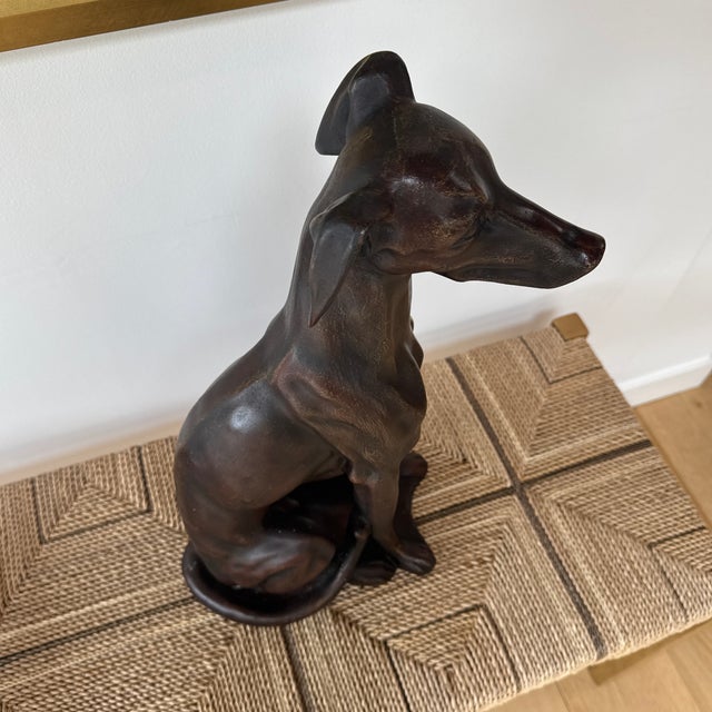 Vintage Hand Carved Sculpture of Seated Greyhound or Whippet For Sale - Image 10 of 12