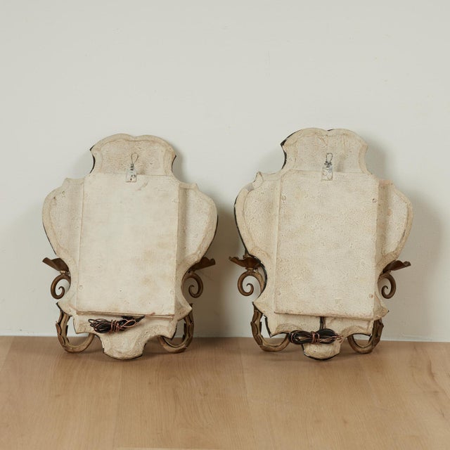 Antique Pair of Italian Mirrored Two Light Wall Sconces For Sale - Image 12 of 12
