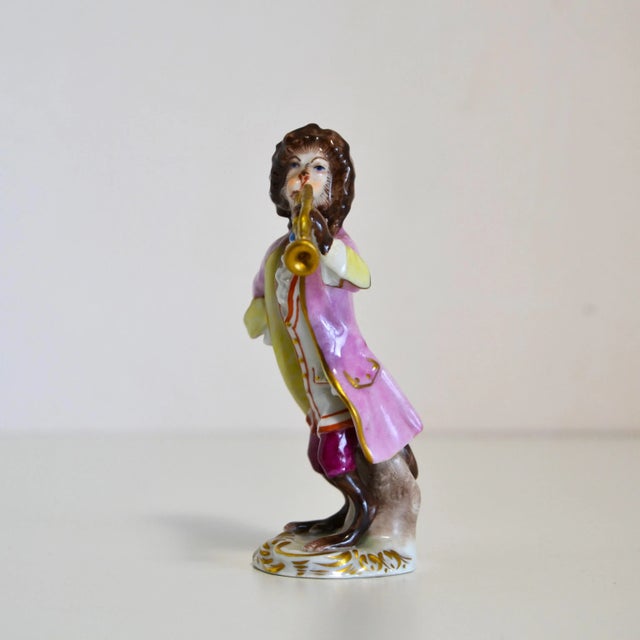 Brown Porcelain Figurine from the Series Monkey Band, Guitarist, Volkstedt Manufactory, Germany, 1940s For Sale - Image 8 of 10