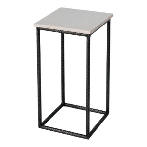 Mabel Marble & Hammered Iron Accent Table, White & Black