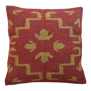 Beautiful Red and Gold Southwestern Handwoven Kilim Feather/Down Pillow For Sale