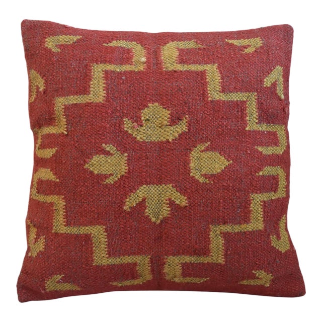 Beautiful Red and Gold Southwestern Handwoven Kilim Feather/Down Pillow For Sale