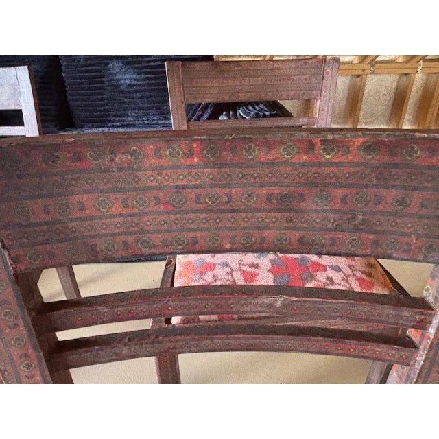 Wood Mid Century Anglo Indian Style Decoupage Wood Dining Chairs With Patterned Paper and Lacquered Overlay For Sale - Image 7 of 16