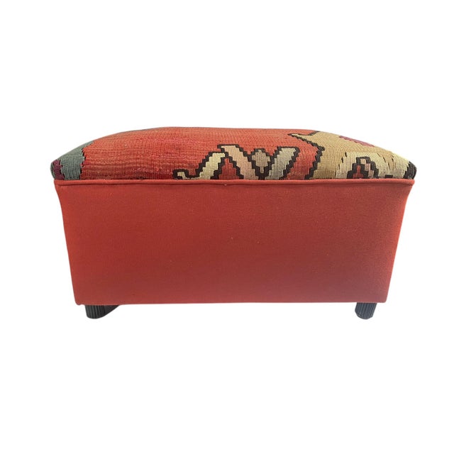 Burnt Orange Custom Made Vintage Tribal Kilim Ottoman/Footstool 12.5" H For Sale - Image 8 of 9