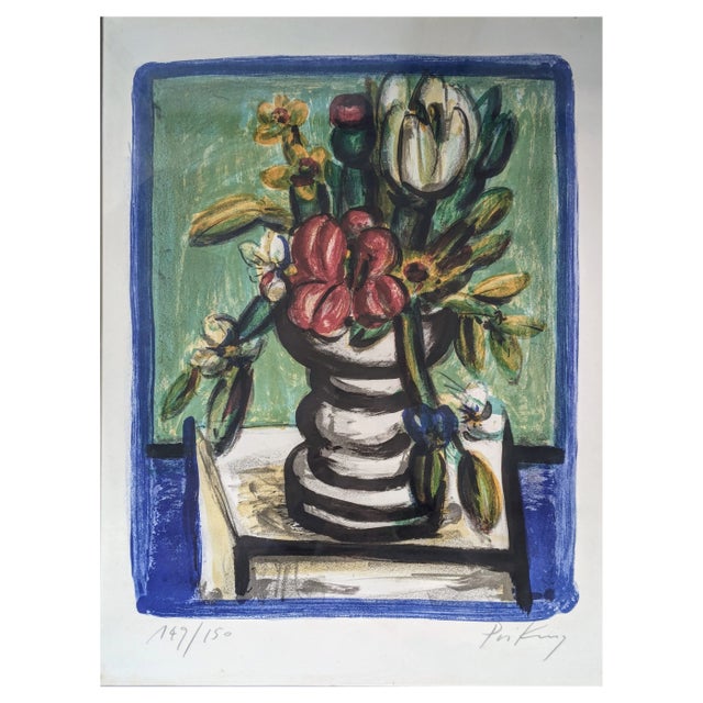 Franz Priking, Still Life with Flowers, 1960s-1970s, Hand-Signed Lithograph For Sale