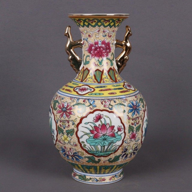 This is a stunning vintage Chinese Famille Rose (Falangcai) porcelain vase, showcasing the opulent "imperial" style of...