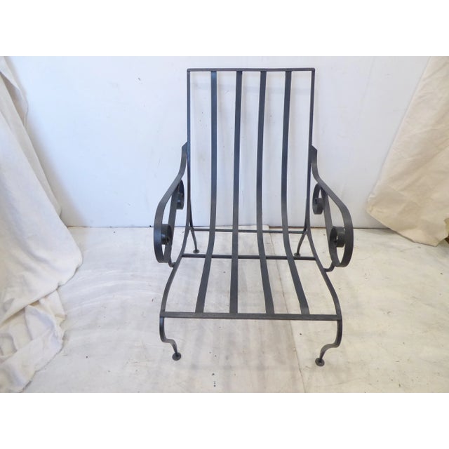 Mid-Century Modern iron lounge chair, bronze tone, add your own cushions, a cushion 22"W x 50"L will fit.