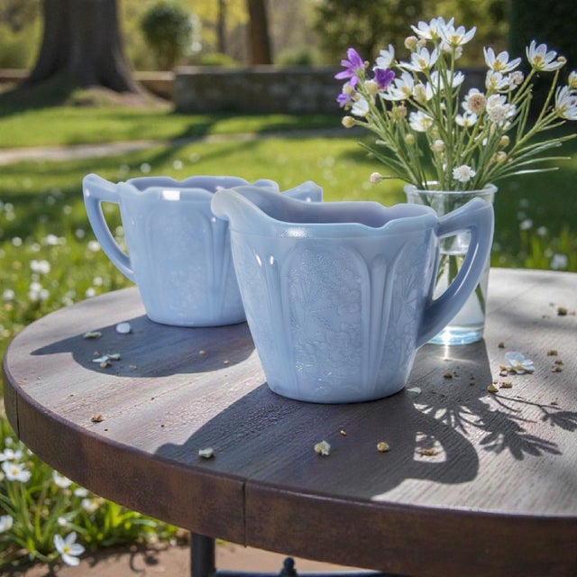 Jeannette Glass Jeannette Delphite Cherry Blossom Creamer and Sugar, 1930s–40s For Sale - Image 4 of 9