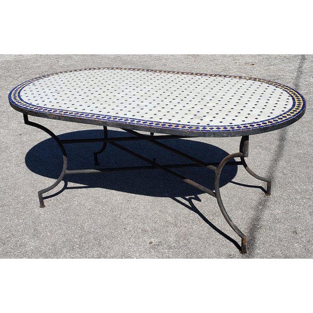 Moroccan Moroccan Oval Simple White Mosaic Dining Table For Sale - Image 3 of 8