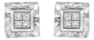 .925 Sterling Silver 1/6 Cttw Invisible Set Princess-Cut Diamond Quad Composite Stud Earrings (H-I Color, I1-I2 Clarity)