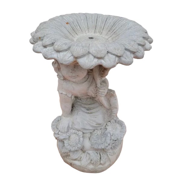 Vintage Figural Birdbath With Child & Sunflower For Sale In Chicago - Image 6 of 7