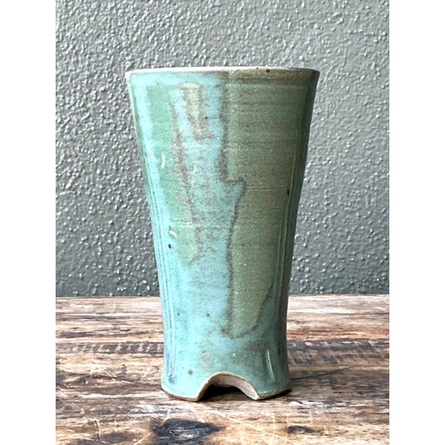 Vintage Studio Pottery Green Vase For Sale - Image 10 of 13