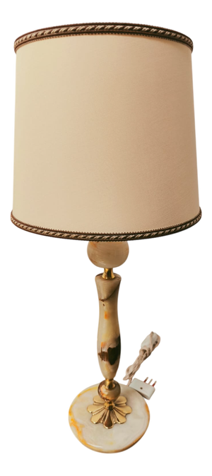 Onyx Lamp with Lampshade and Brass, 1950s