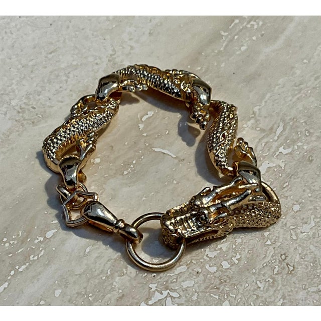 Gold Vintage Hand-Carved Rose Gold Toned Dragon Bracelet For Sale - Image 8 of 10