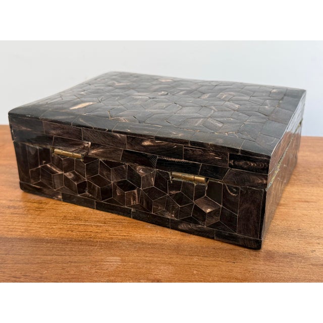 Metal Late 20th Century Maitland-Smith Style Tessellated Bone Box For Sale - Image 7 of 12