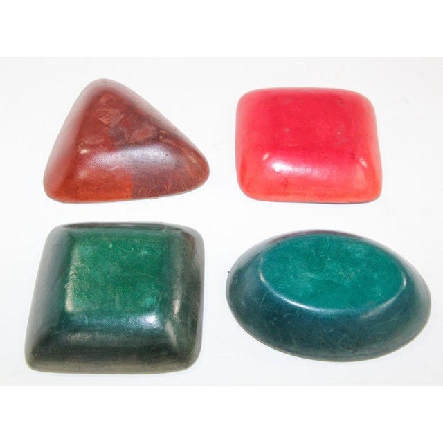 Set of Four Italian Leather-Backed Ceramic Dishes Florence, Circa 1950 For Sale - Image 12 of 18