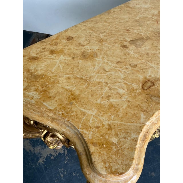 Antique Giltwood Rococo Style Console Marble Top Table For Sale - Image 16 of 18
