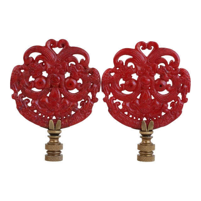 Smiling Dragon Lamp Finials on Bronze Hardware For Sale